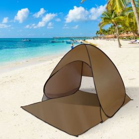 Pop Up Beach Tent Shade Shelter Anti-UV Automatic Pop Up Waterproof Tent Canopy for 2/3 Man with Net Window Storage Bag (Color: Coffee)